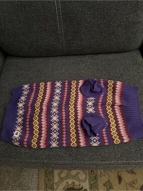 Purple Fair Isle Knit Dog Sweater with Yellow Accent